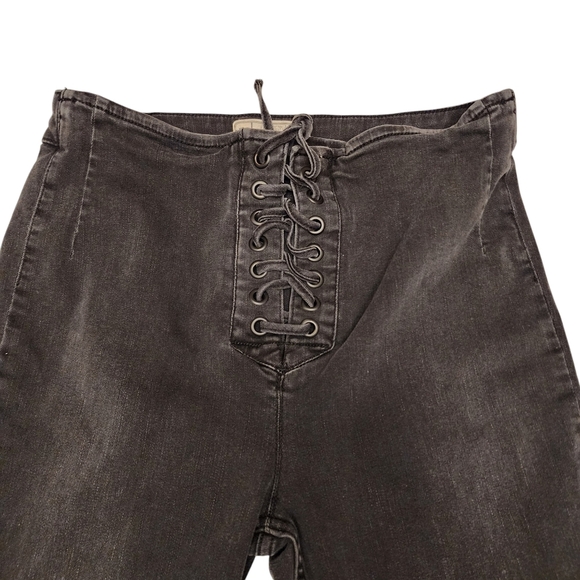 Free People High Rise Dark Jeans with Lace-Up Front - Picture 2 of 7